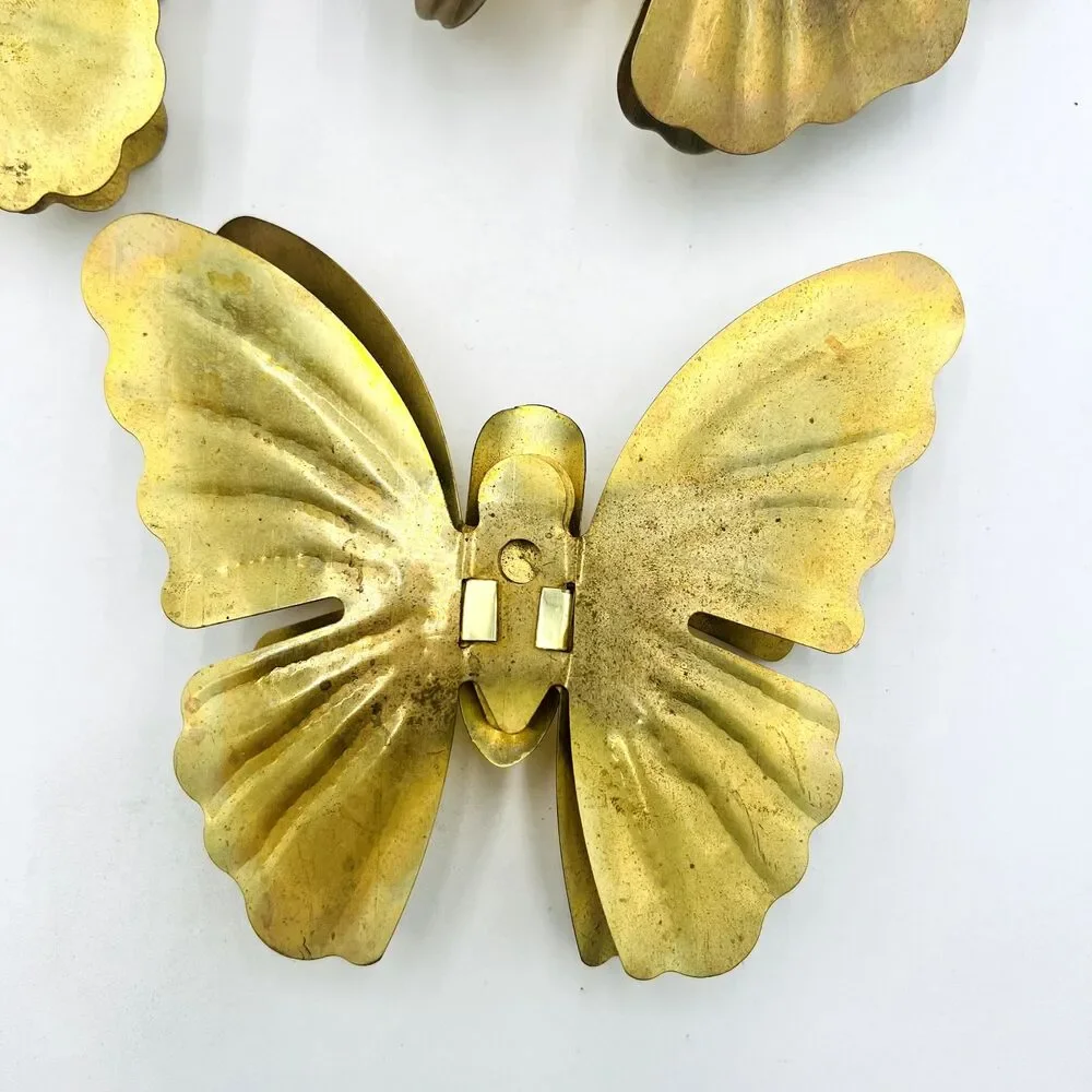 Set Of 3 Vintage Two-toned Aluminum Butterflies. Wall Art. Gold And Copper Color
